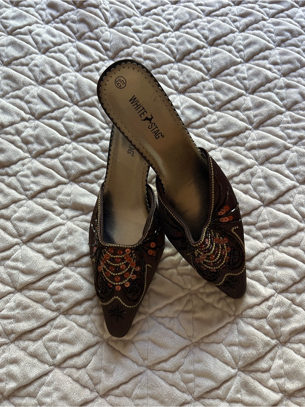 White Stag Brown Embellished Western Mule Slides Size 6.5 Boho Y2K